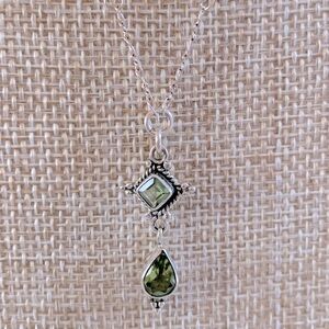 Sterling Silver 925 Peridot Drop Pendant Necklace